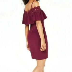 BCX Holiday Mini Dress Crochet Lace Wine Off Shoulder Stretchy Woman Plus 3X New